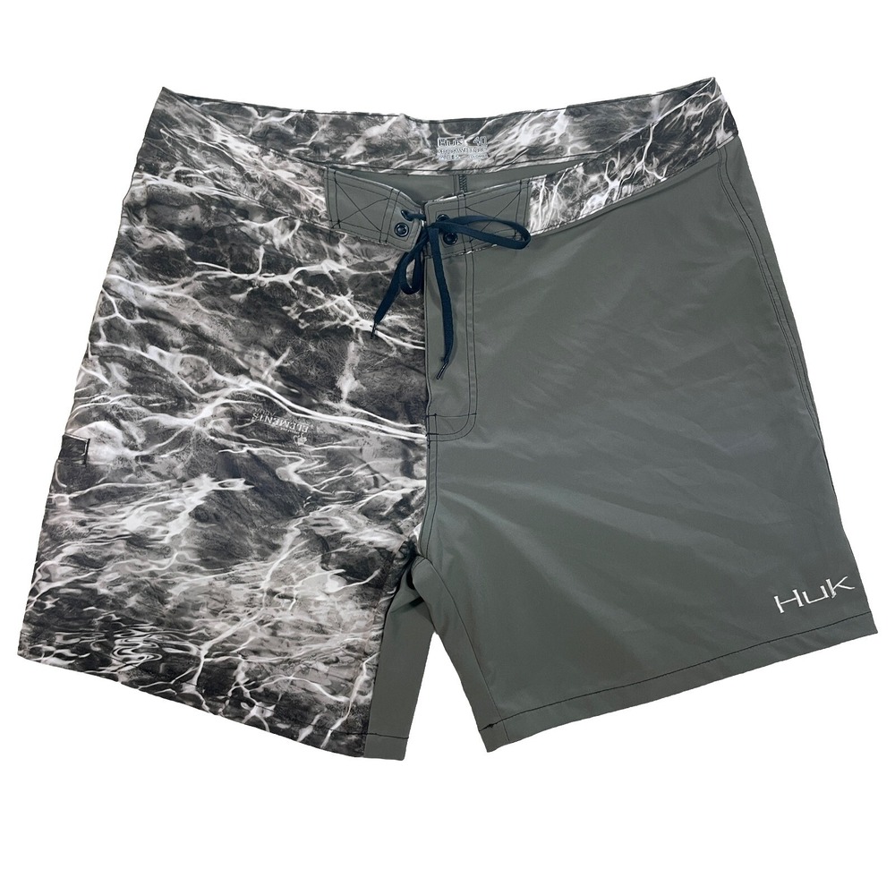 Huk Mens Elements Boardshorts Fishing Swim 30+ UPF Camo Mossy Oak Size 40